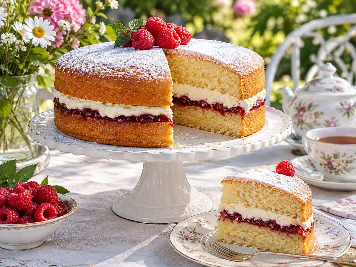 Una Victoria sponge farcita con marmellata e panna